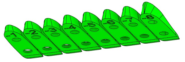 Eight Stab fins for the Conical mast